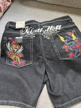 Black Embroidered Jean Shorts